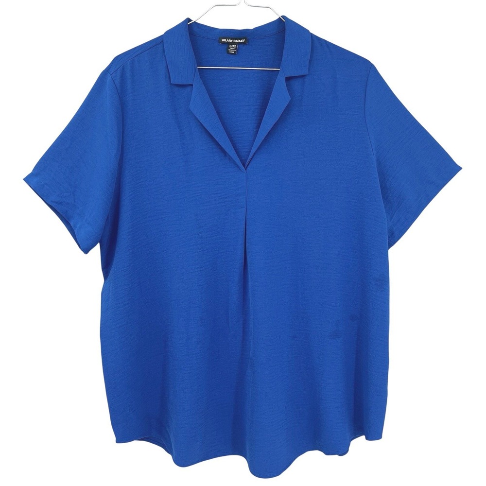 Hilary Radley Women's V-Neck Short Sleeve Blouse‎ Blue Size XL
